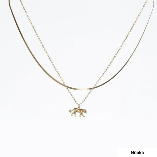 Nneka - Double Chaîne en Acier Inoxydable avec Pendentif Panthère